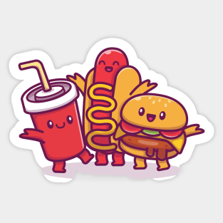 Cute Soda, Hotdog, And Hamburger Sticker